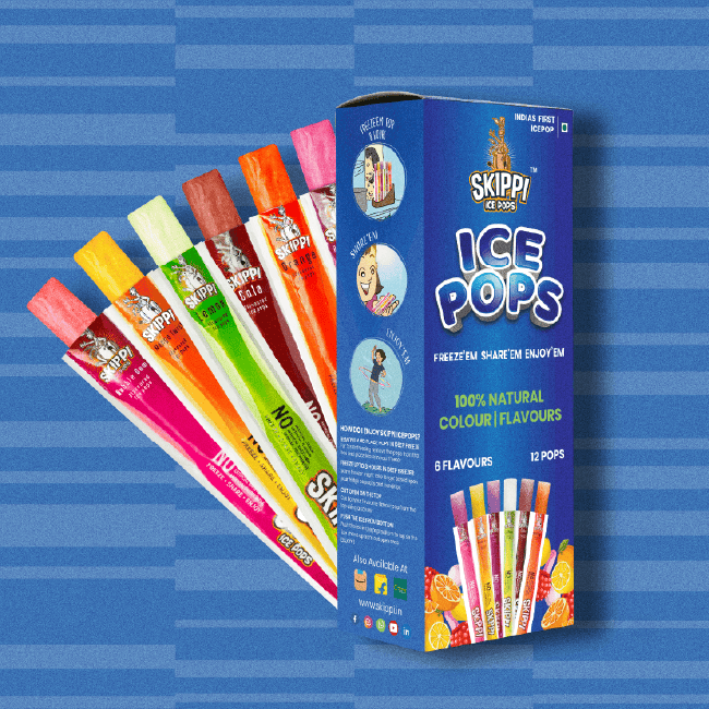 All Flavor Box of Skippi Natural Ice Pops, Pack of 12 Freezer pops of 70ML each.