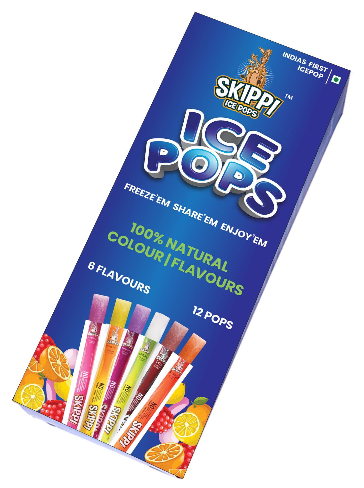All Flavor Box of Skippi Natural Ice Pops, Pack of 12 Freezer pops of 70ML each.
