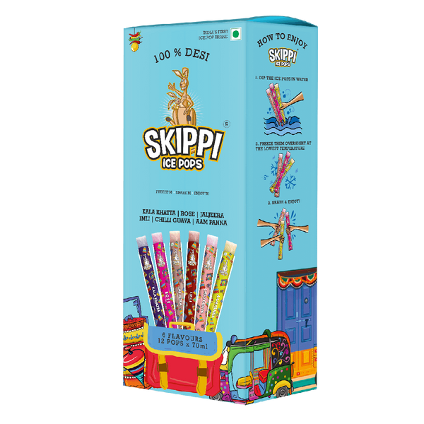 All Desi Flavour Box of Skippi Ice Pops, Pack of 12 Freezer pops of 70 ML each