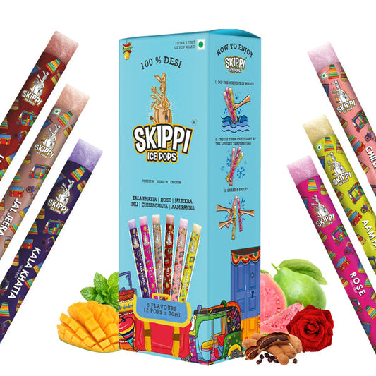 All Desi Flavour Box of Skippi Ice Pops, Pack of 12 Freezer pops of 70 ML each