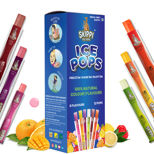 All Flavor Box of Skippi Natural Ice Pops, Pack of 12 Freezer pops of 70ML each.